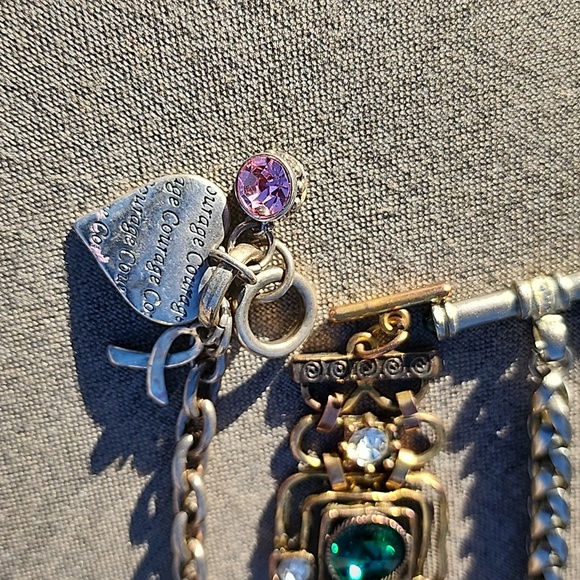 Bundle lot 4 bracelets fashion costume jewelry art glass heart cancer pink blue - Picture 6 of 7